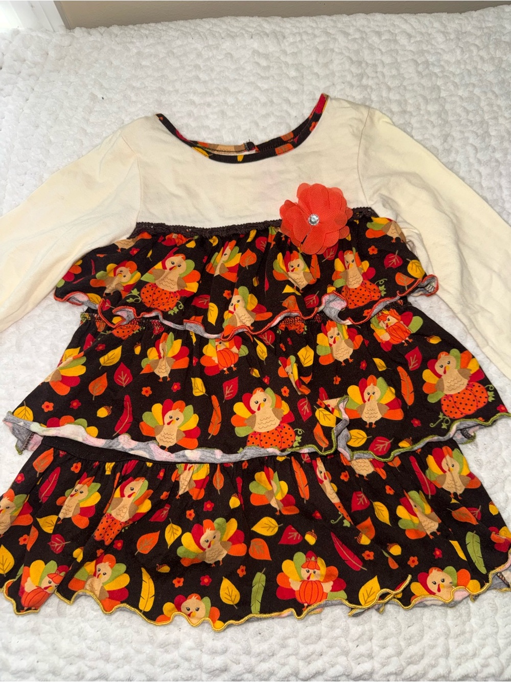 Girls Cream & Black Turkey-Print Layered Tunic Top
